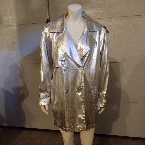 Silver Metallic Trenchcoat Jacket, Small - Picture 1 of 8